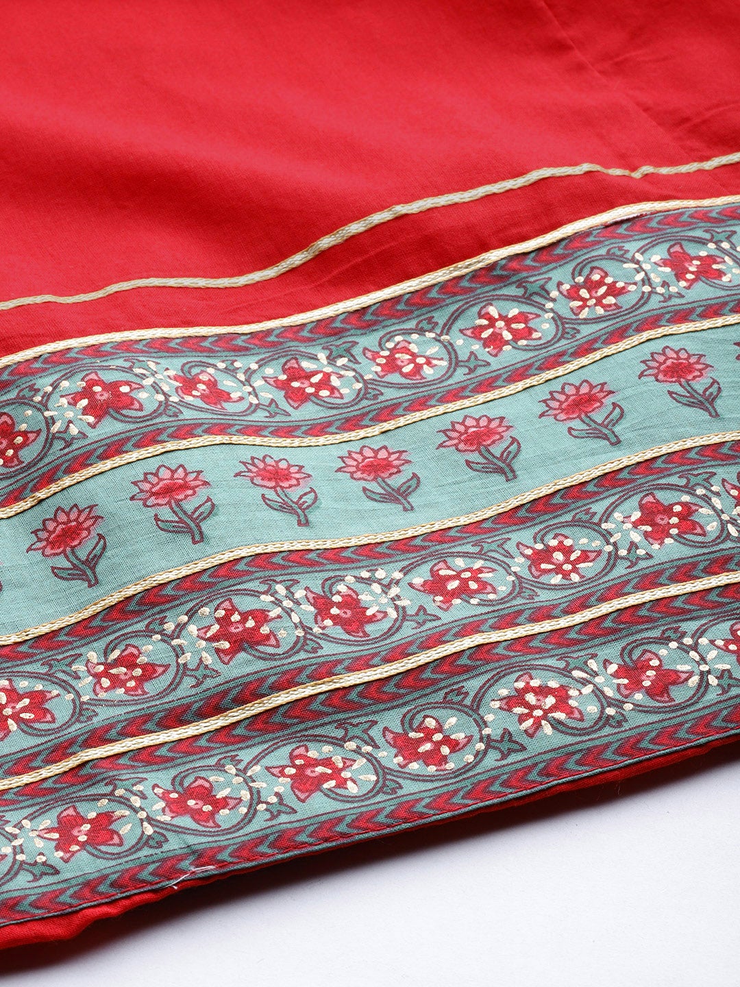 Women'S Red And Teal Green Printed Kurta Set With Palazzo | LASVINI - Redefining Indian Fashion with Elegance