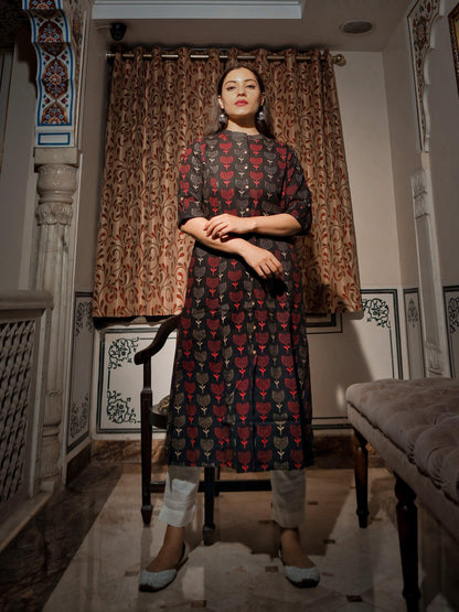 Black Cotton Flex A Line Kurta | LASVINI - Redefining Indian Fashion with Elegance