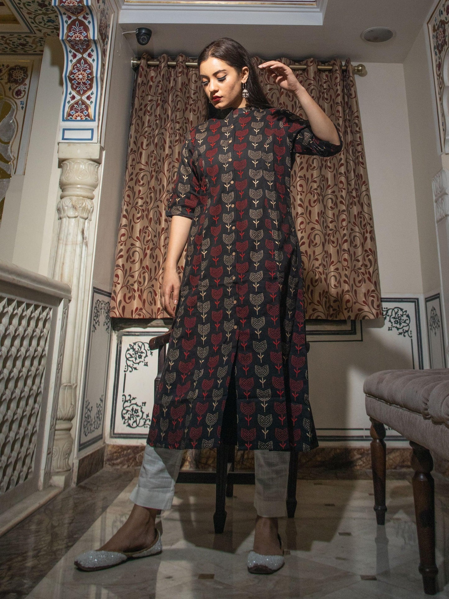 Black Cotton Flex A Line Kurta | LASVINI - Redefining Indian Fashion with Elegance