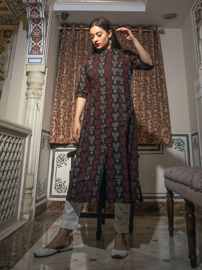 Black Cotton Flex A Line Kurta | LASVINI - Redefining Indian Fashion with Elegance
