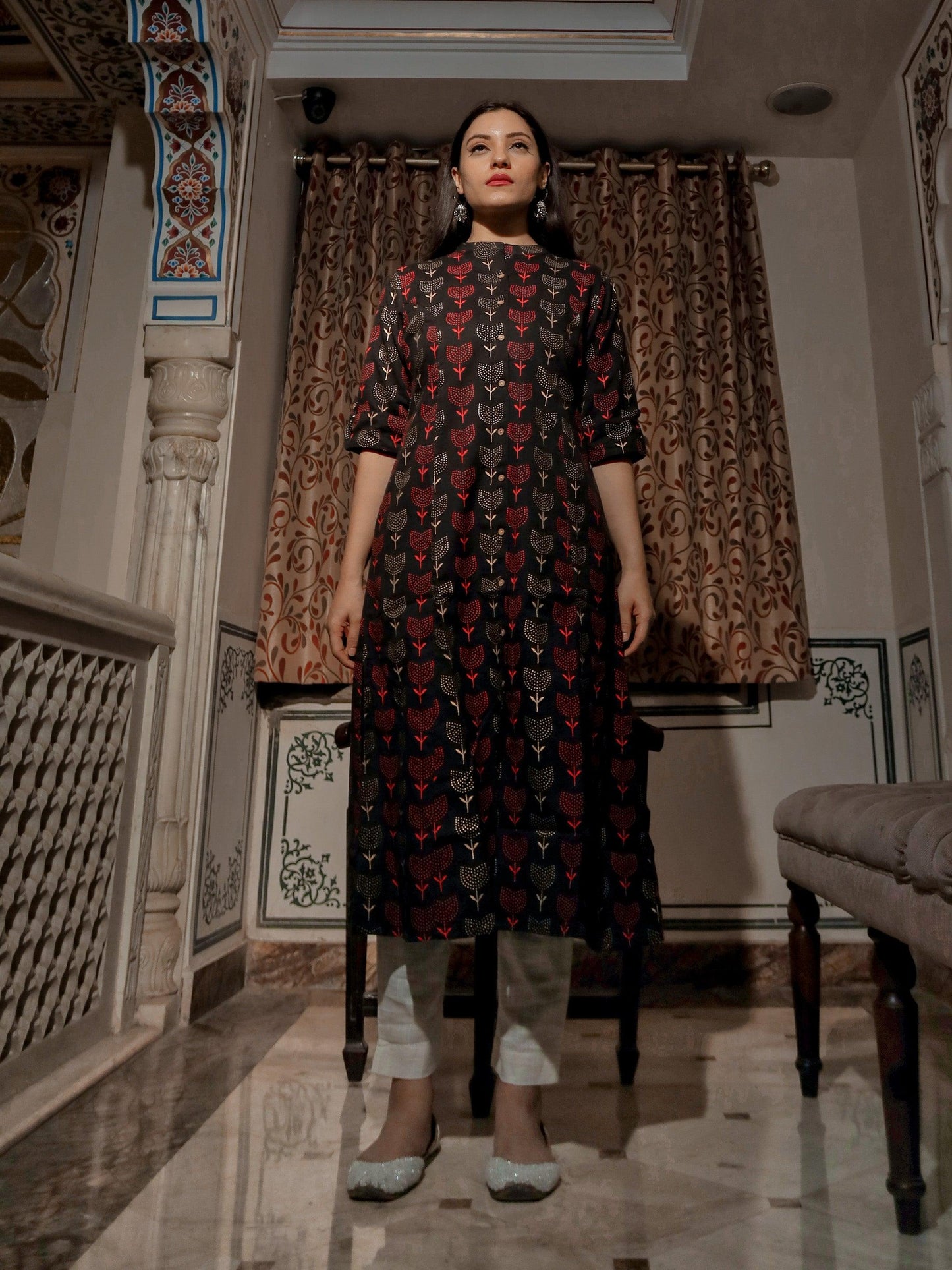 Black Cotton Flex A Line Kurta | LASVINI - Redefining Indian Fashion with Elegance