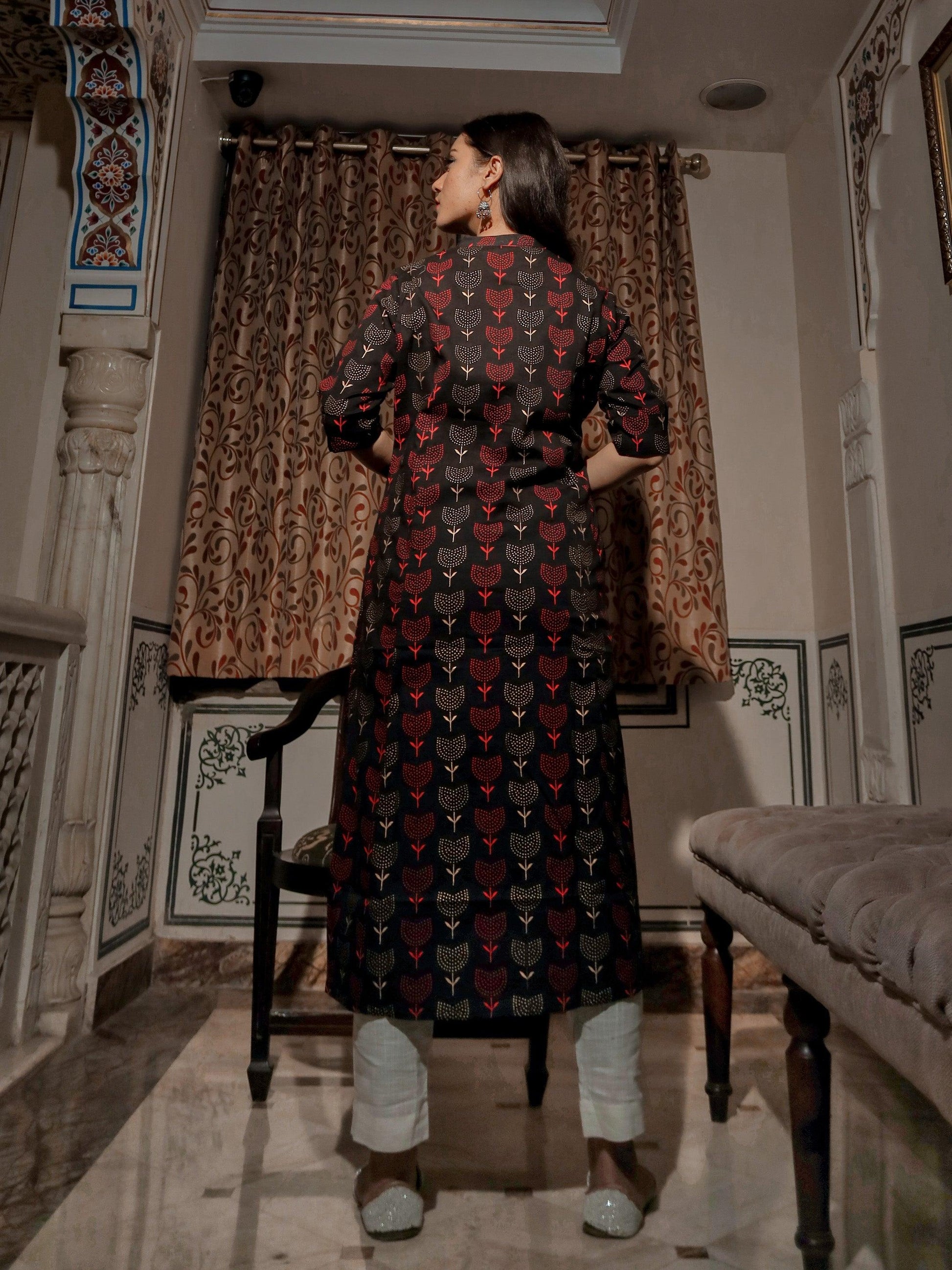 Black Cotton Flex A Line Kurta | LASVINI - Redefining Indian Fashion with Elegance