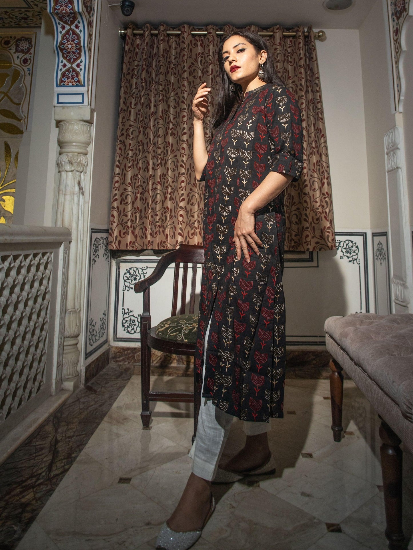 Black Cotton Flex A Line Kurta | LASVINI - Redefining Indian Fashion with Elegance