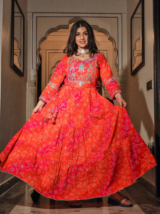 Women Bandhej Printed Anarkali Kurta | LASVINI - Redefining Indian Fashion with Elegance