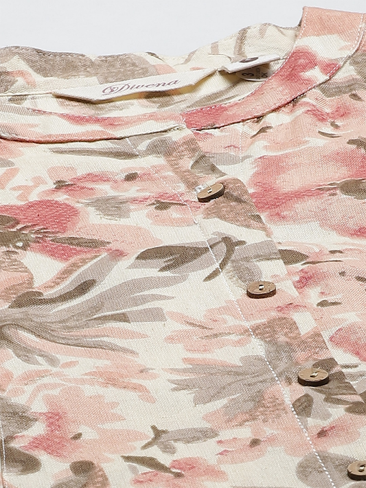 Women'S Cream Cotton Floral Print Kurta | LASVINI - Redefining Indian Fashion with Elegance