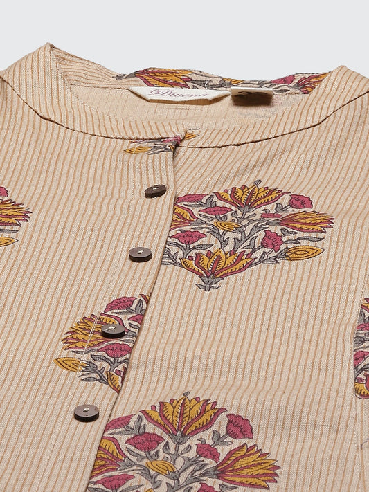Women'S Beige Color Cotton Printed A-Line Kurta | LASVINI - Redefining Indian Fashion with Elegance