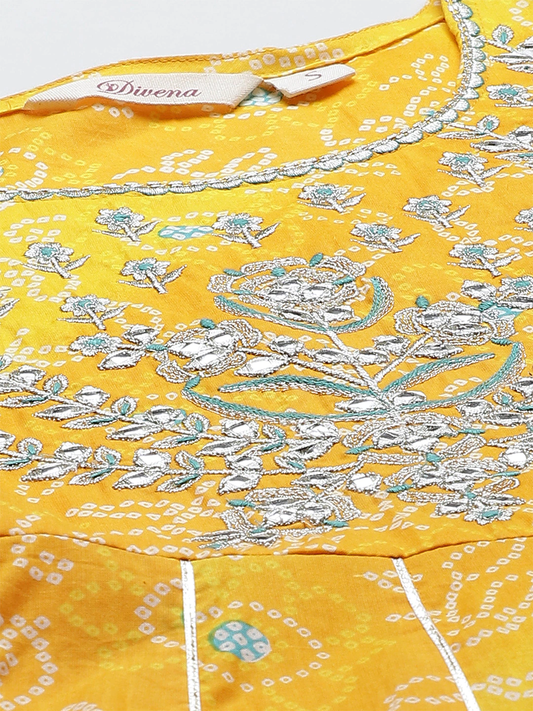 Women'S Yellow Cotton Flared Gota Work Bandhani Kurta | LASVINI - Redefining Indian Fashion with Elegance