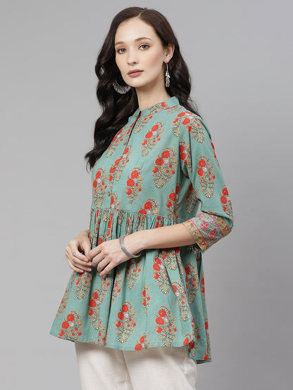 Women'S See Green Red Floral Short Top | LASVINI - Redefining Indian Fashion with Elegance