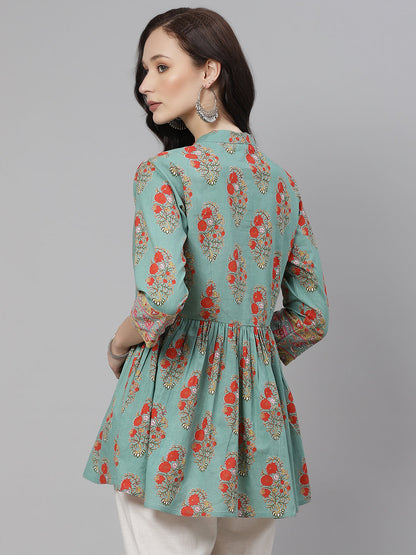 Women'S See Green Red Floral Short Top | LASVINI - Redefining Indian Fashion with Elegance