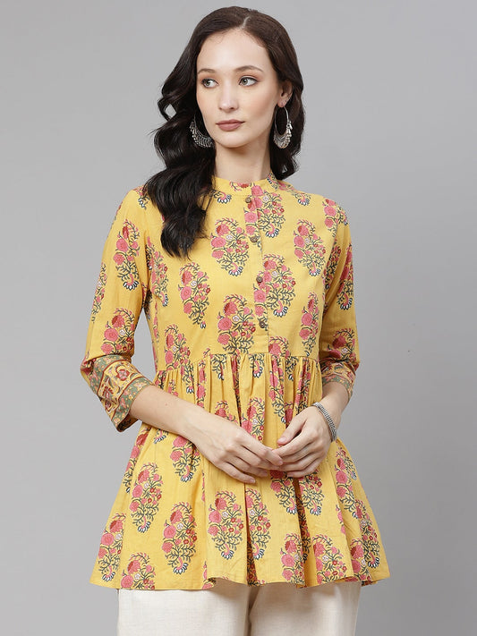 Women'S Mustard Floral Print Top | LASVINI - Redefining Indian Fashion with Elegance
