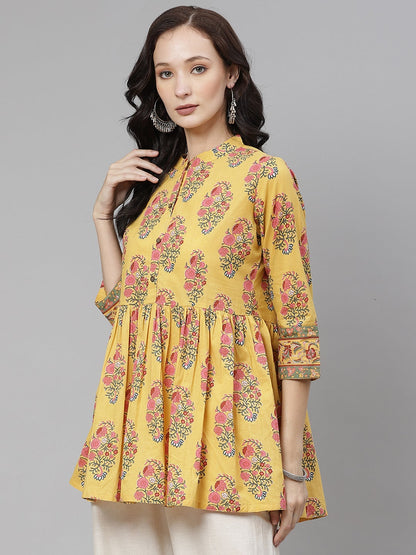 Women'S Mustard Floral Print Top | LASVINI - Redefining Indian Fashion with Elegance