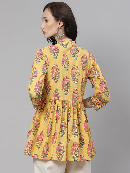Women'S Mustard Floral Print Top | LASVINI - Redefining Indian Fashion with Elegance