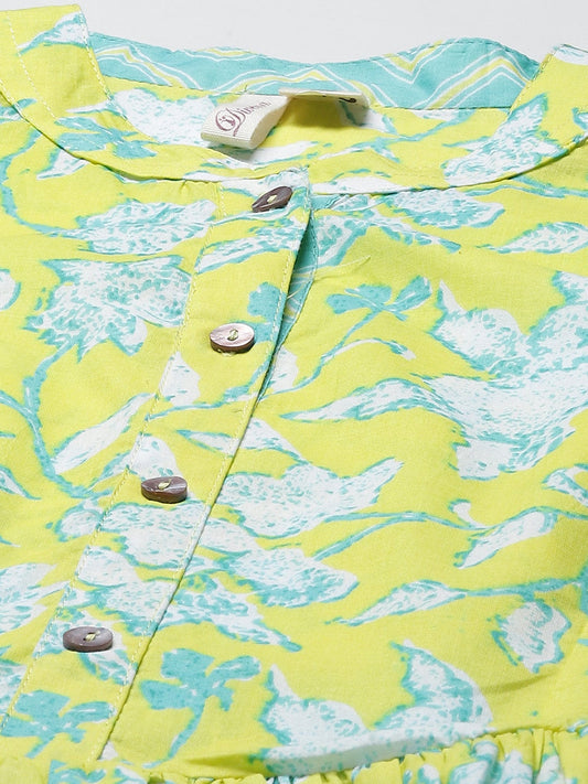 Women'S Lemon Yellow Printed Short Top | LASVINI - Redefining Indian Fashion with Elegance
