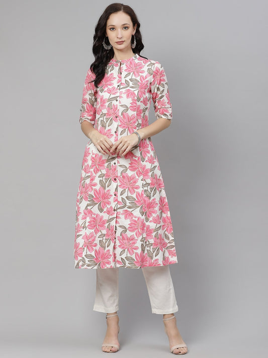 Women'S Floral Print A-Line Cotton Kurta | LASVINI - Redefining Indian Fashion with Elegance