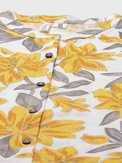 Women'S Yellow Floral Print Pure Cotton A-Line Kurta | LASVINI - Redefining Indian Fashion with Elegance