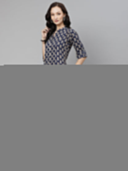Women'S Indigo Blue Buti Print A-Line Rayon Kurta | LASVINI - Redefining Indian Fashion with Elegance