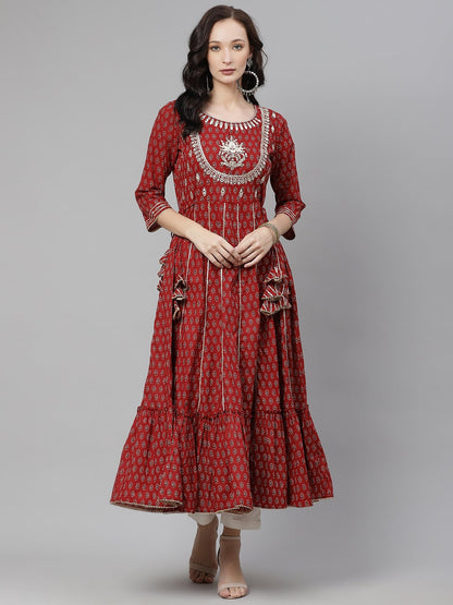 Women'S Maroon Flared Kurta | LASVINI - Redefining Indian Fashion with Elegance