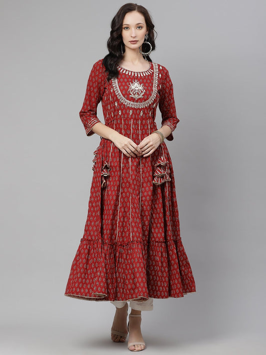 Women'S Maroon Flared Kurta | LASVINI - Redefining Indian Fashion with Elegance
