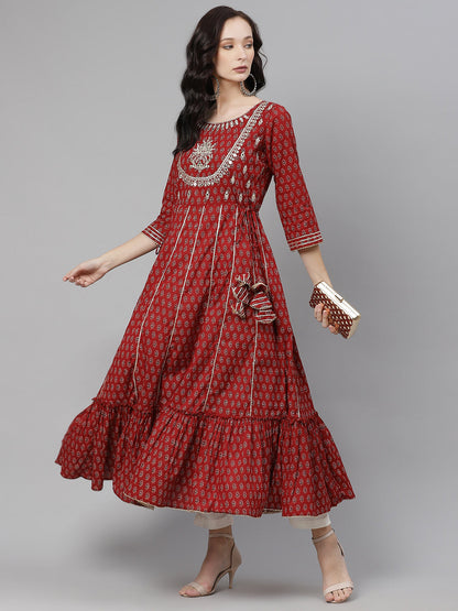 Women'S Maroon Flared Kurta | LASVINI - Redefining Indian Fashion with Elegance
