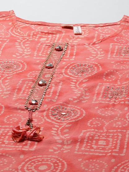 Women'S Peach Muslin Kurta And Cotton Pant Set | LASVINI - Redefining Indian Fashion with Elegance