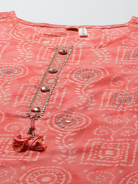 Women'S Peach Muslin Kurta And Cotton Pant Set | LASVINI - Redefining Indian Fashion with Elegance