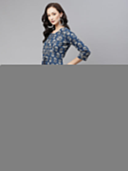 Women'S Indigo Blue Buti Print Straight Kurta With Cotton Pants | LASVINI - Redefining Indian Fashion with Elegance