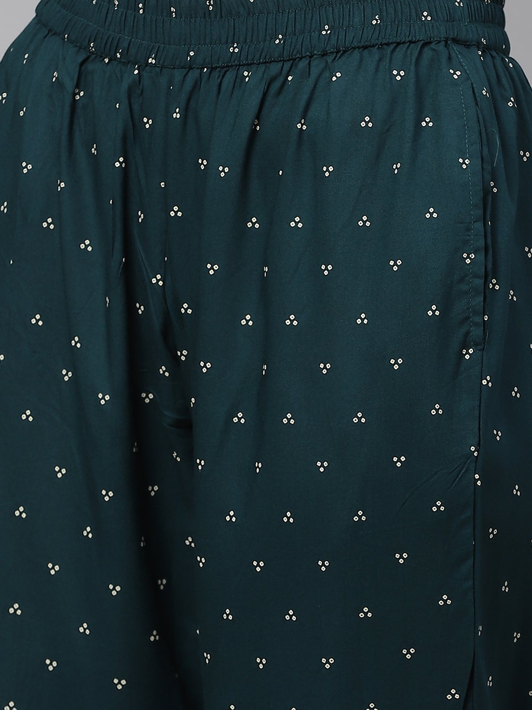 Women'S Dark Green Bandhej Printed Rayon Kurta With Pants | LASVINI - Redefining Indian Fashion with Elegance