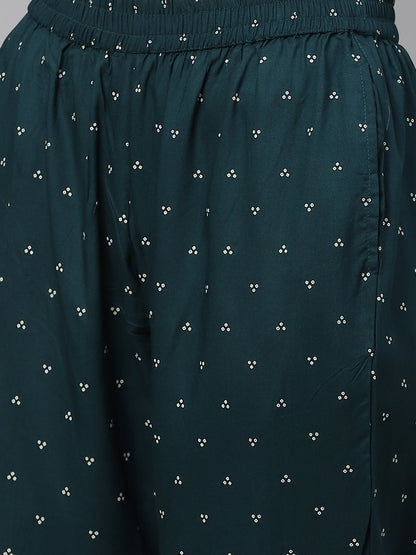 Women'S Dark Green Bandhej Printed Rayon Kurta With Pants | LASVINI - Redefining Indian Fashion with Elegance