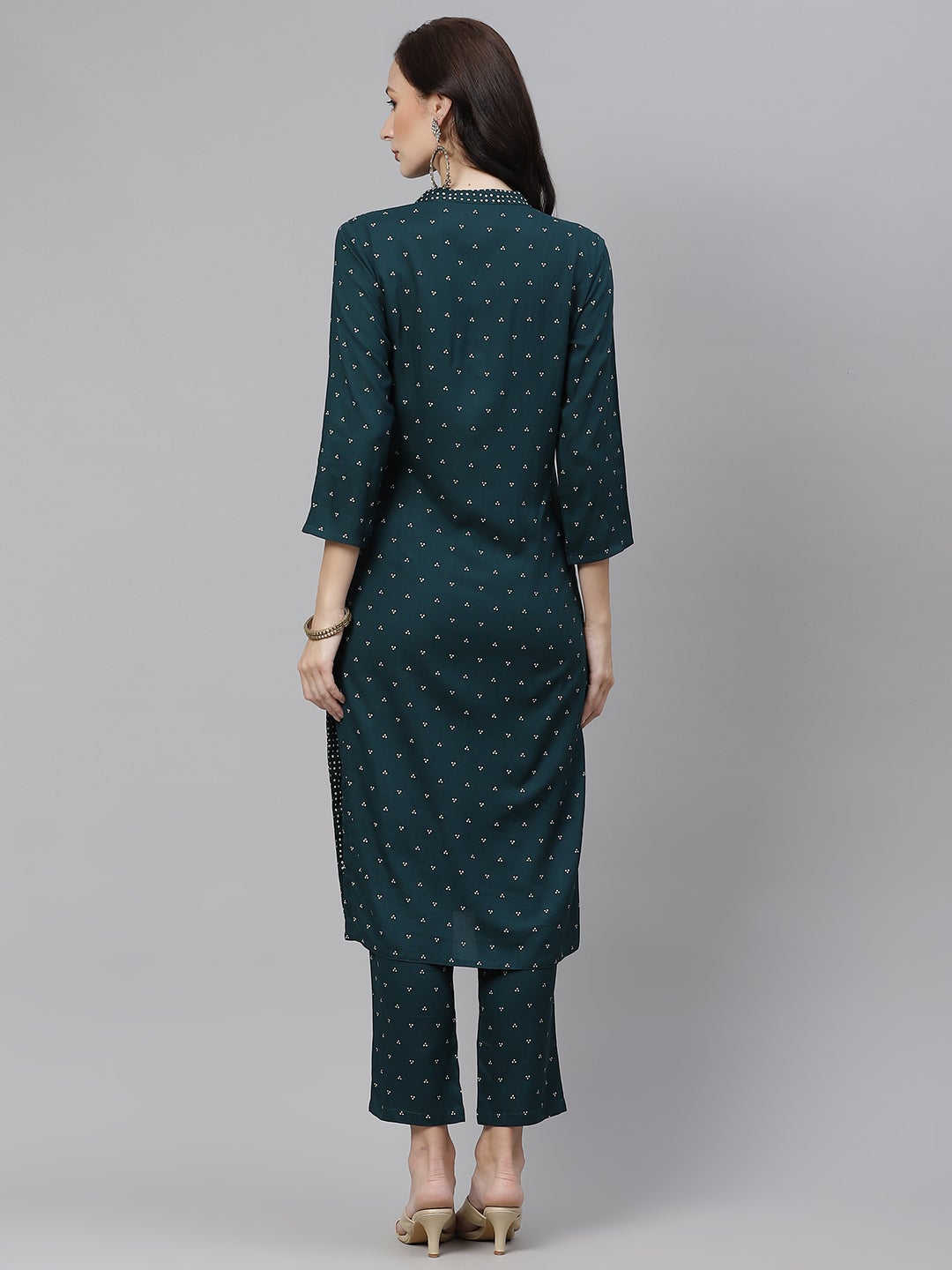 Women'S Dark Green Bandhej Printed Rayon Kurta With Pants | LASVINI - Redefining Indian Fashion with Elegance
