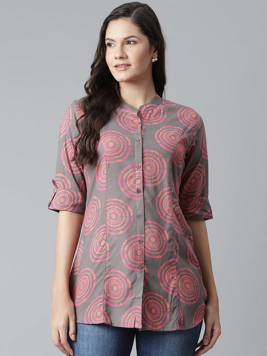 Women'S Grey Spiral Rayon Print Top | LASVINI - Redefining Indian Fashion with Elegance