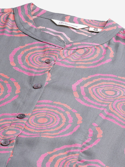 Women'S Grey Spiral Rayon Print Top | LASVINI - Redefining Indian Fashion with Elegance