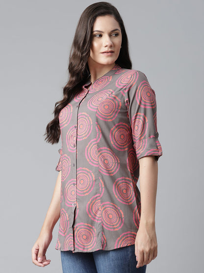 Women'S Grey Spiral Rayon Print Top | LASVINI - Redefining Indian Fashion with Elegance
