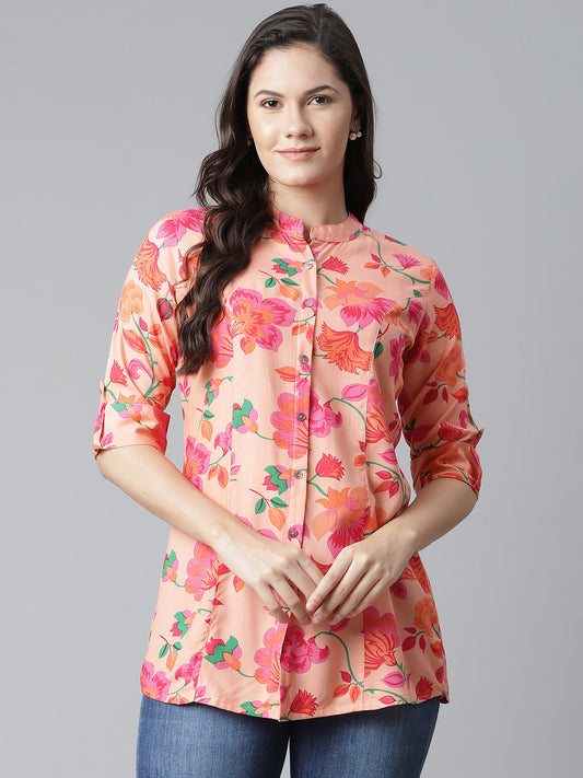 Women'S Rayon Peach Floral Print Top | LASVINI - Redefining Indian Fashion with Elegance