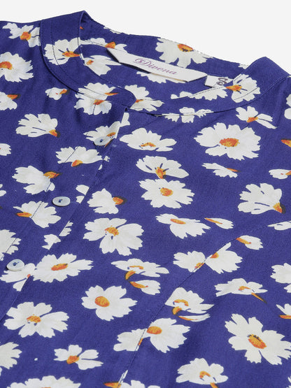 Women'S Rayon Dark Blue Floral Top | LASVINI - Redefining Indian Fashion with Elegance