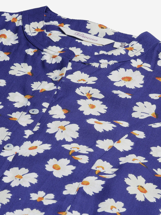 Women'S Rayon Dark Blue Floral Top | LASVINI - Redefining Indian Fashion with Elegance