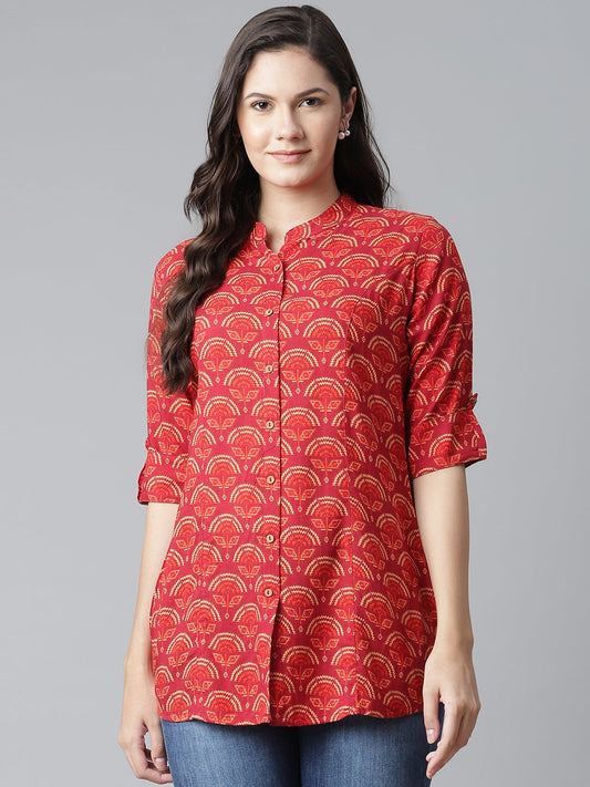 Women'S Rayon Maroon Printed Top | LASVINI - Redefining Indian Fashion with Elegance