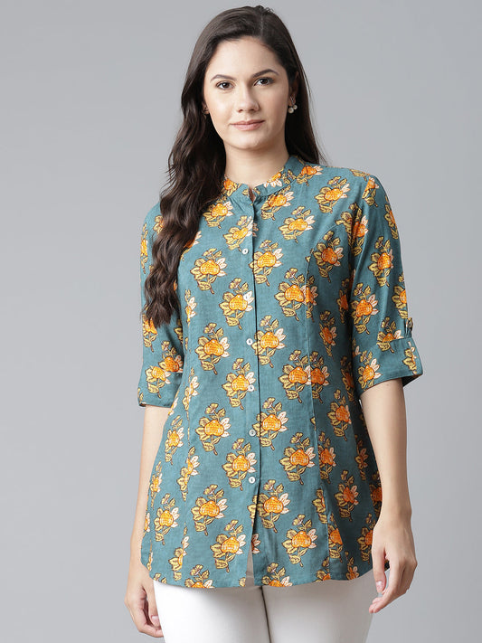 Women'S Sea Green Rayon Printed Top | LASVINI - Redefining Indian Fashion with Elegance