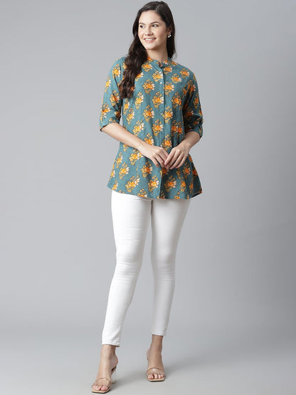Women'S Sea Green Rayon Printed Top | LASVINI - Redefining Indian Fashion with Elegance