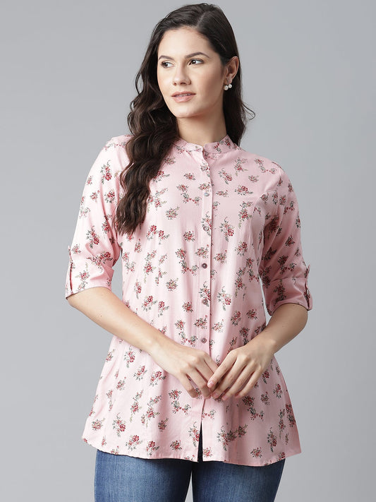 Women'S Pink Rayon Printed Top | LASVINI - Redefining Indian Fashion with Elegance