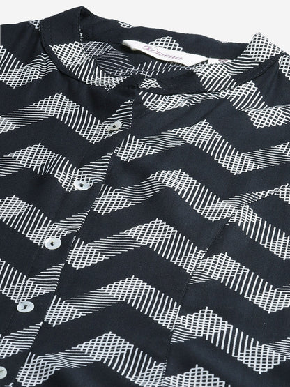 Women'S Black Rayon Zigzag Print Top | LASVINI - Redefining Indian Fashion with Elegance