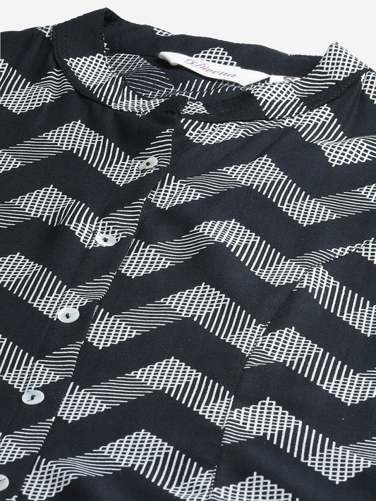 Women'S Black Rayon Zigzag Print Top | LASVINI - Redefining Indian Fashion with Elegance