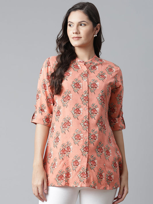 Women'S Peach Printed Rayon Top | LASVINI - Redefining Indian Fashion with Elegance