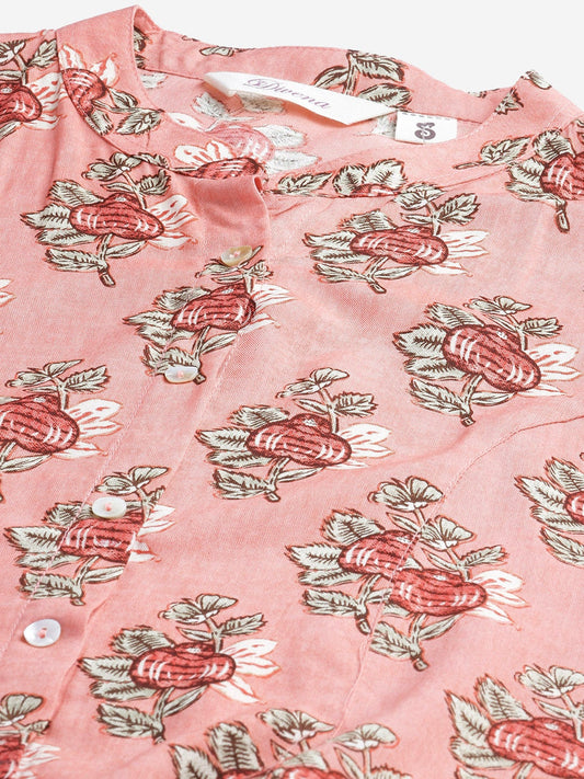 Women'S Peach Printed Rayon Top | LASVINI - Redefining Indian Fashion with Elegance