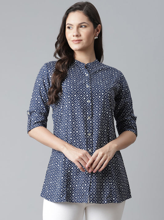 Women'S Blue Rayon Printed Top | LASVINI - Redefining Indian Fashion with Elegance
