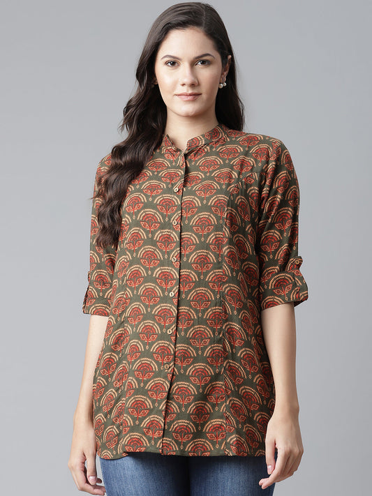Women'S Green Rayon Printed Top | LASVINI - Redefining Indian Fashion with Elegance