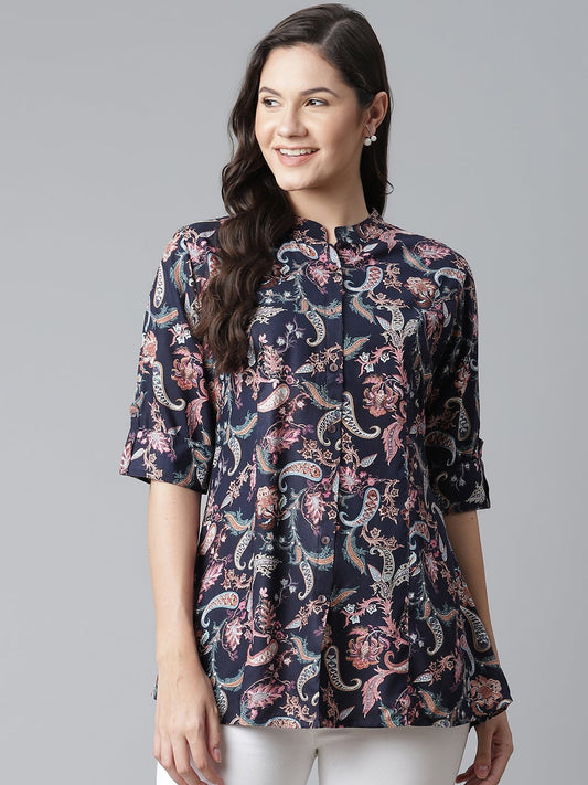 Women'S Blue Printed Rayon Top | LASVINI - Redefining Indian Fashion with Elegance