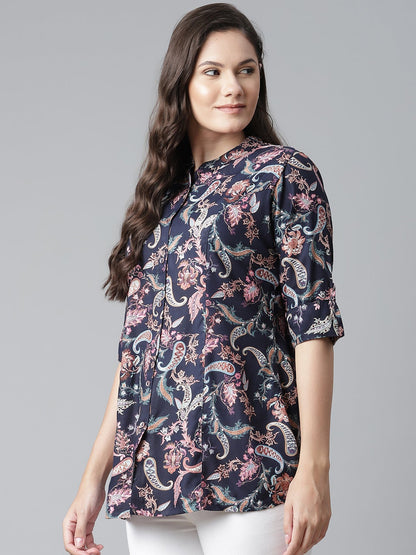 Women'S Blue Printed Rayon Top | LASVINI - Redefining Indian Fashion with Elegance