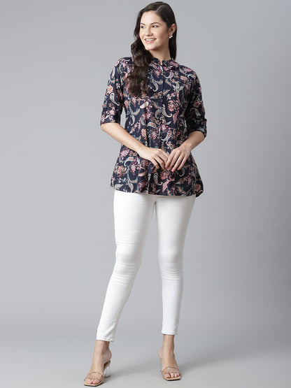 Women'S Blue Printed Rayon Top | LASVINI - Redefining Indian Fashion with Elegance