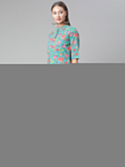 Women'S Green Floral Print Cotton Straight Kurta | LASVINI - Redefining Indian Fashion with Elegance