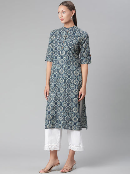 Women'S Indigo Cotton Straight Kurta | LASVINI - Redefining Indian Fashion with Elegance